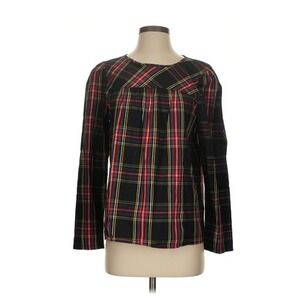 J. Crew Black Stewart Tartan Plaid Top Women's Small Organic Cotton Blend